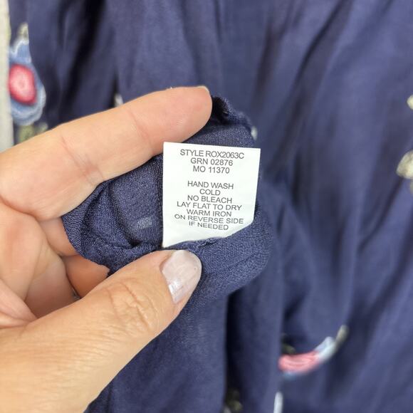 Anthropologie Fig and Flower Tunic XL Embroidered Floral Button Long Sleeve Blue - Picture 10 of 11